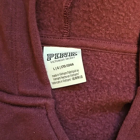 Victoria's Secret PINK Dark Maroon w/ Black Writing Cropped Hoodie. - Picture 5 of 6